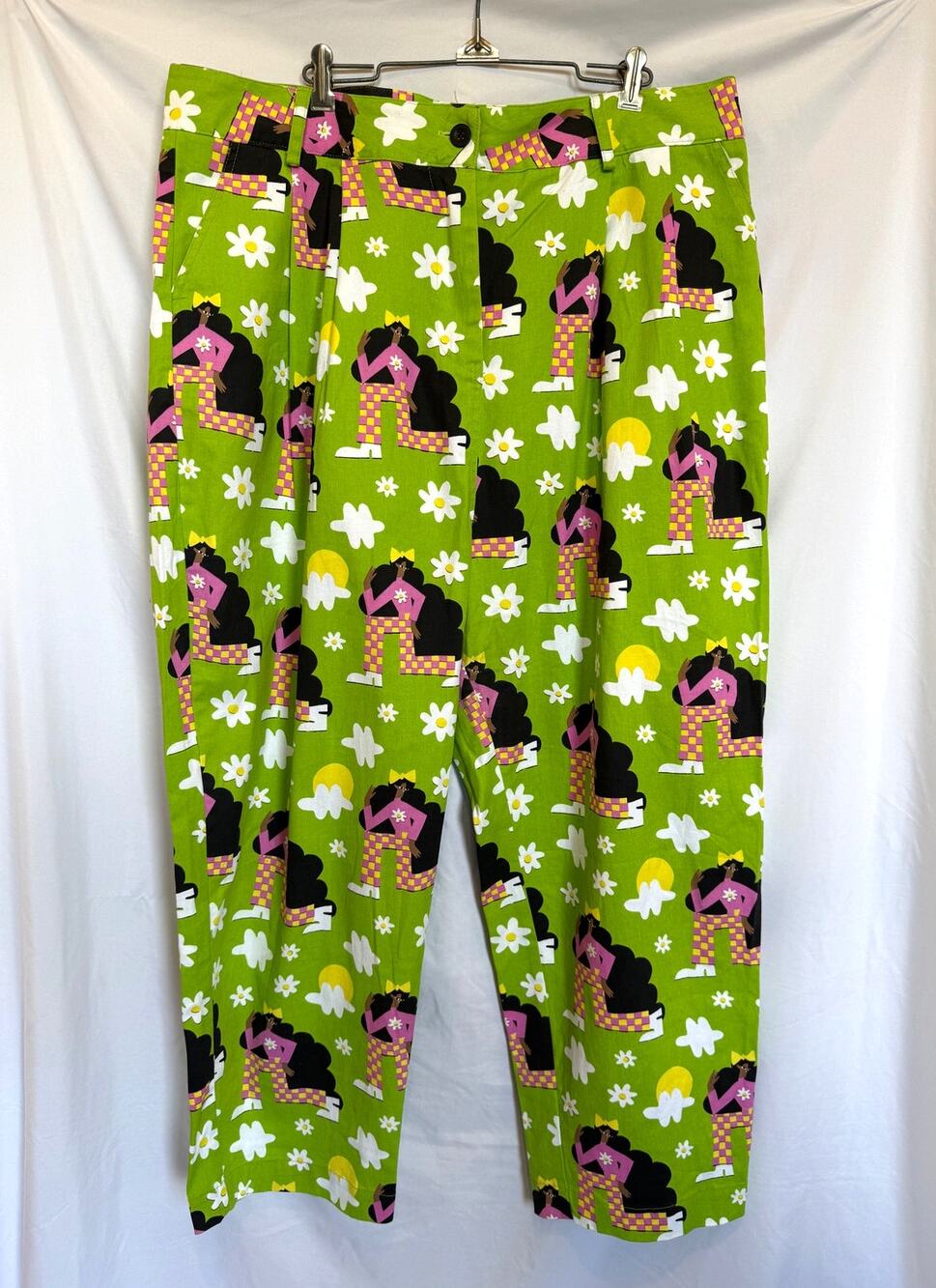 Nooworks Business Pants Lime Green Checkered Girl Pleat Front Tapered, XXXL US20